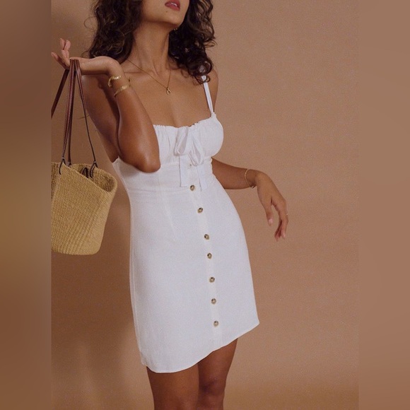 Commense Darling Linen Plain Mini Dress - Picture 1 of 4